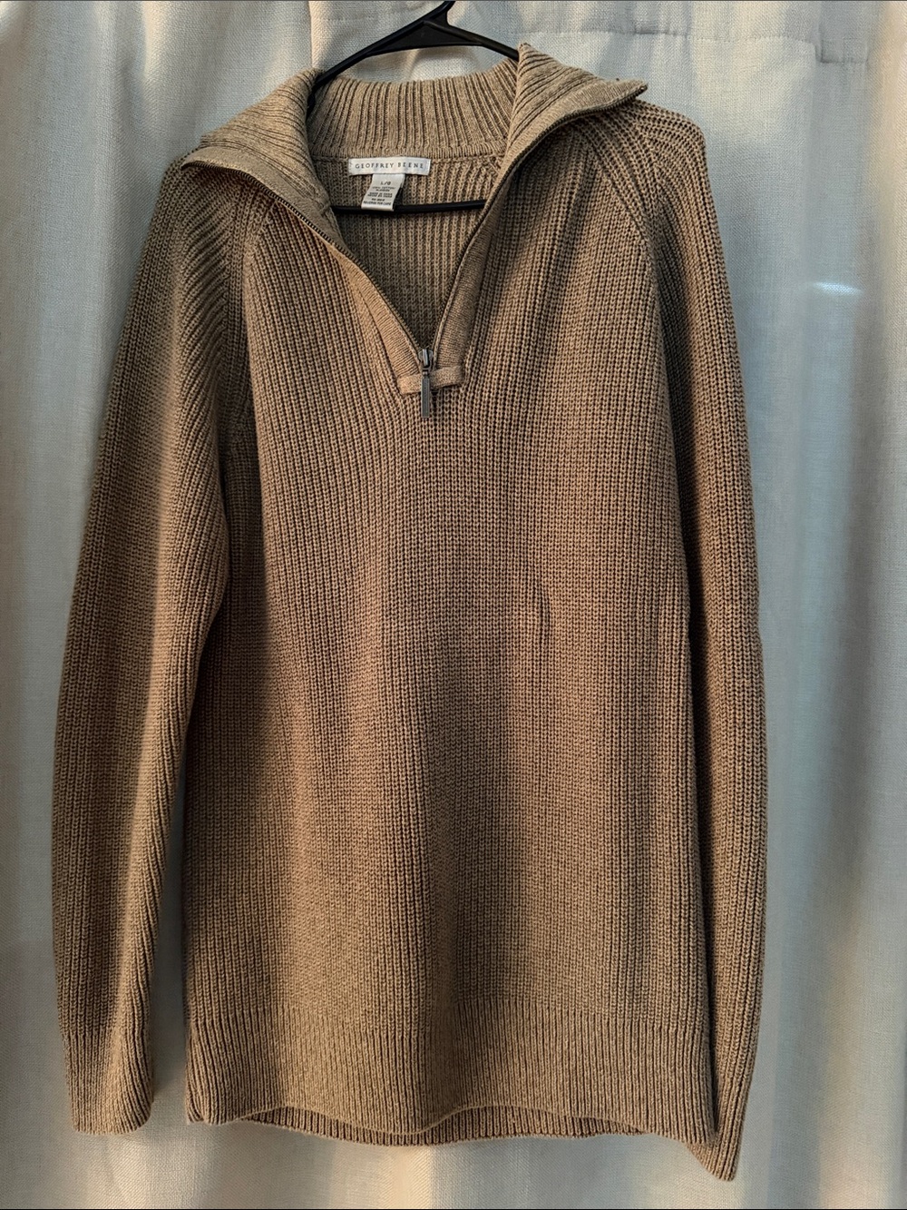Geoffrey Beene Men's Taupe Brown Zip-Neck Sweater large